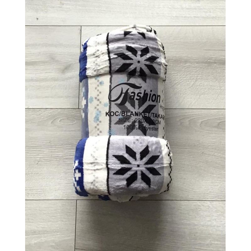 Koc Świąteczny Z Mikrofibry 220x200cm Biało Niebieski Renifery