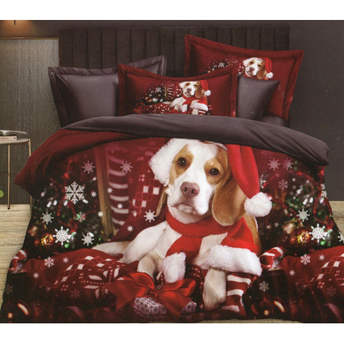 Pościel Świąteczna 3D Satyna Bawełniana 220/200 4cz Pies