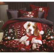 Pościel Świąteczna 3D Satyna Bawełniana 220/200 4cz Pies