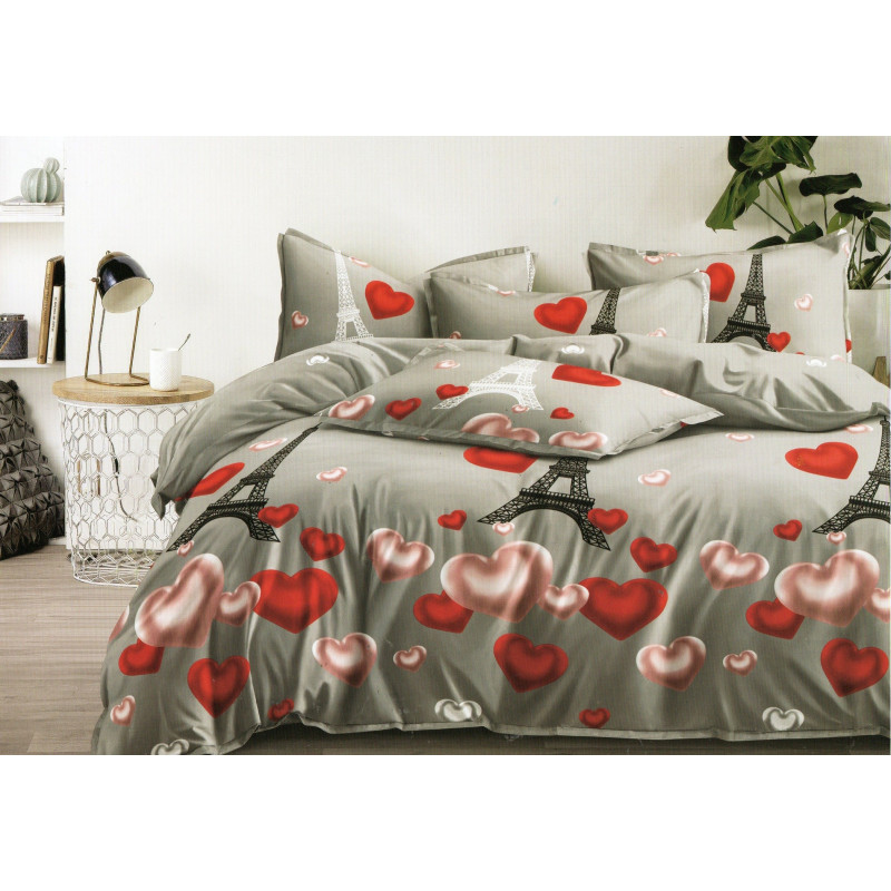 Pościel 3D Satyna Bawełniana 160/200 4cz Paris Serca