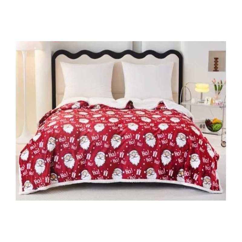 Koc Dwustronny Mikrofibra/Baranek 220x200 Wzór Świąteczny Mikołaje