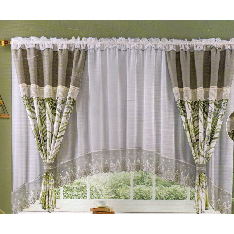 Firana Gotowa 400cmx160cm Zestaw Z Zasłonkami Liście Monster