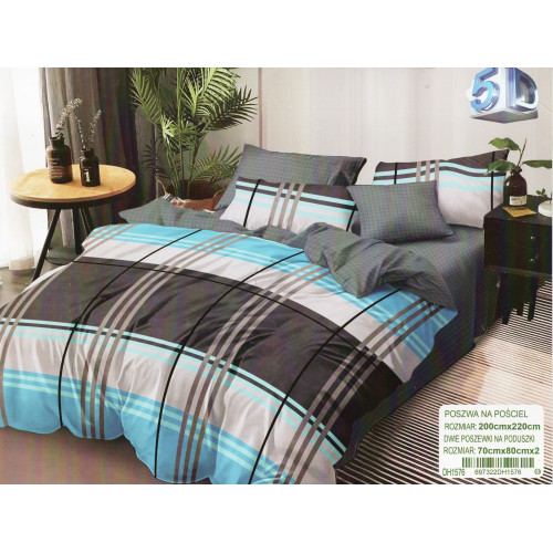 Pościel 3D Satyna Bawełniana 220/200 3cz Krata