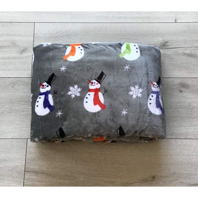 Koc Świąteczny Mikrofibra Cotton World 160x200cm Bałwanki Szary