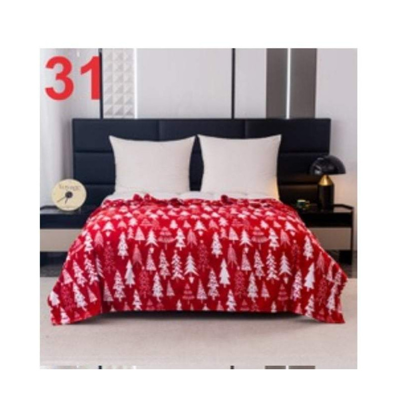 Koc Świąteczny Mikrofibra Cotton World 220x200 Choinki Czerwony