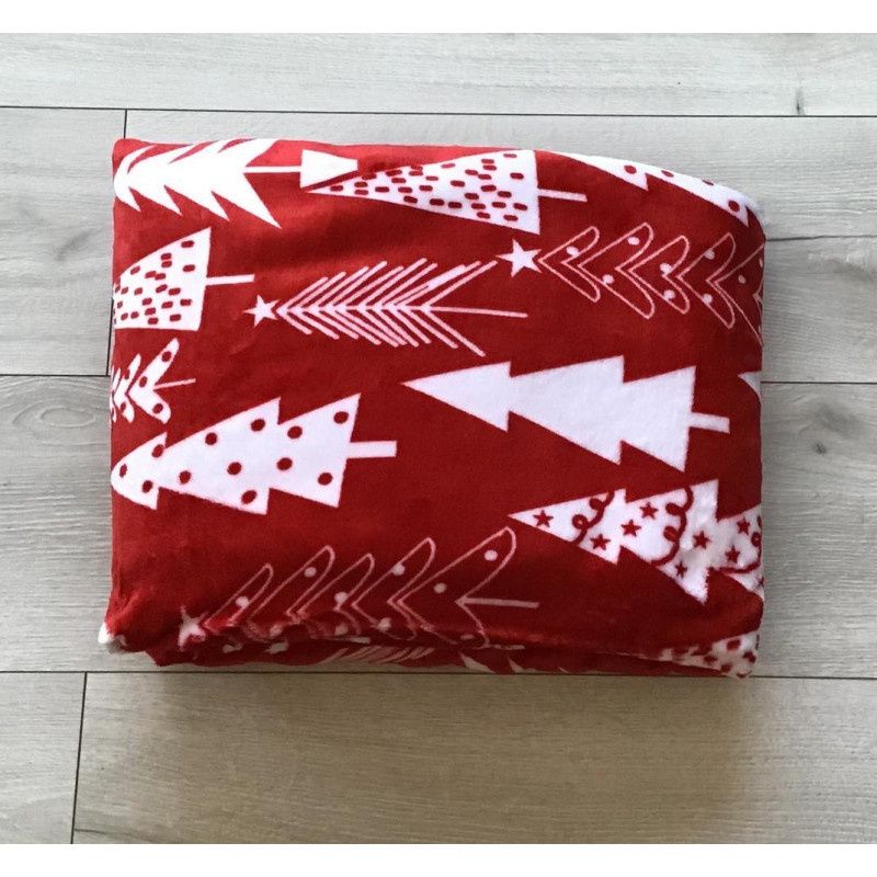 Koc Świąteczny Mikrofibra Cotton World 220x200 Choinki Czerwony