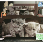 Pościel 3D Satyna Bawełniana 160/200 3cz Szare Kotki