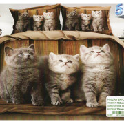 Pościel 3D Satyna Bawełniana 160/200 3cz Szare Kotki