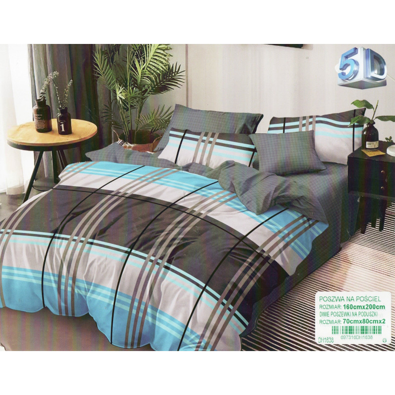Pościel 3D Satyna Bawełniana 160/200 3cz Krata
