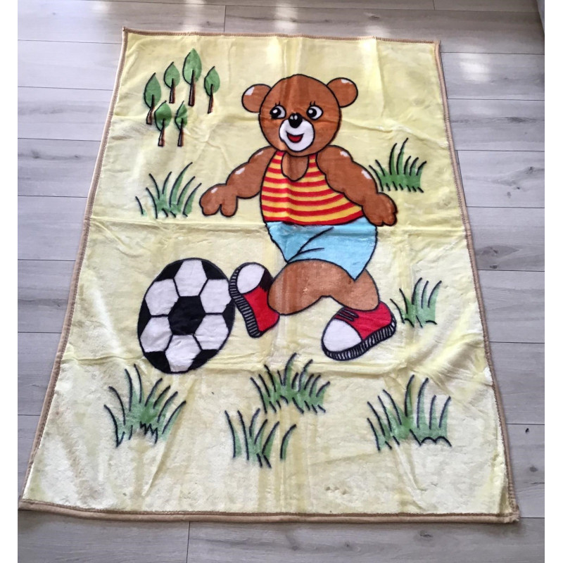 Kocyk Dziecięcy Gruby Akrylowy 100x140 Miś Na Żółtym