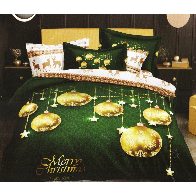 Pościel Świąteczna 3D Satyna Bawełniana 220/200 4cz Bombki