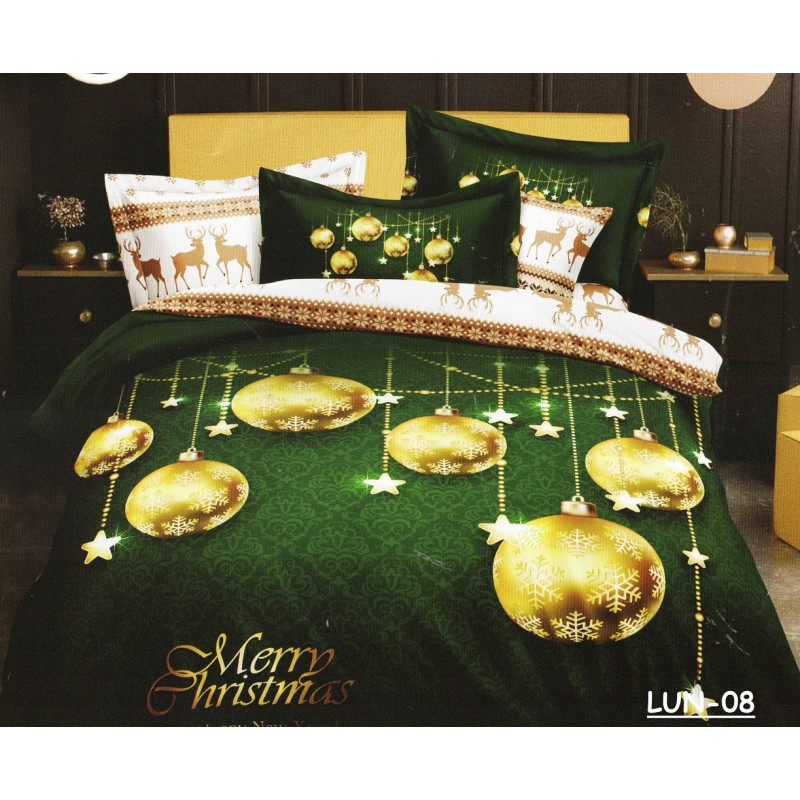 Pościel Świąteczna 3D Satyna Bawełniana 220/200 4cz Bombki