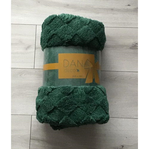 Koc Z Mikrofibry Tłoczony Romby 220x200cm Zielony Butelkowy