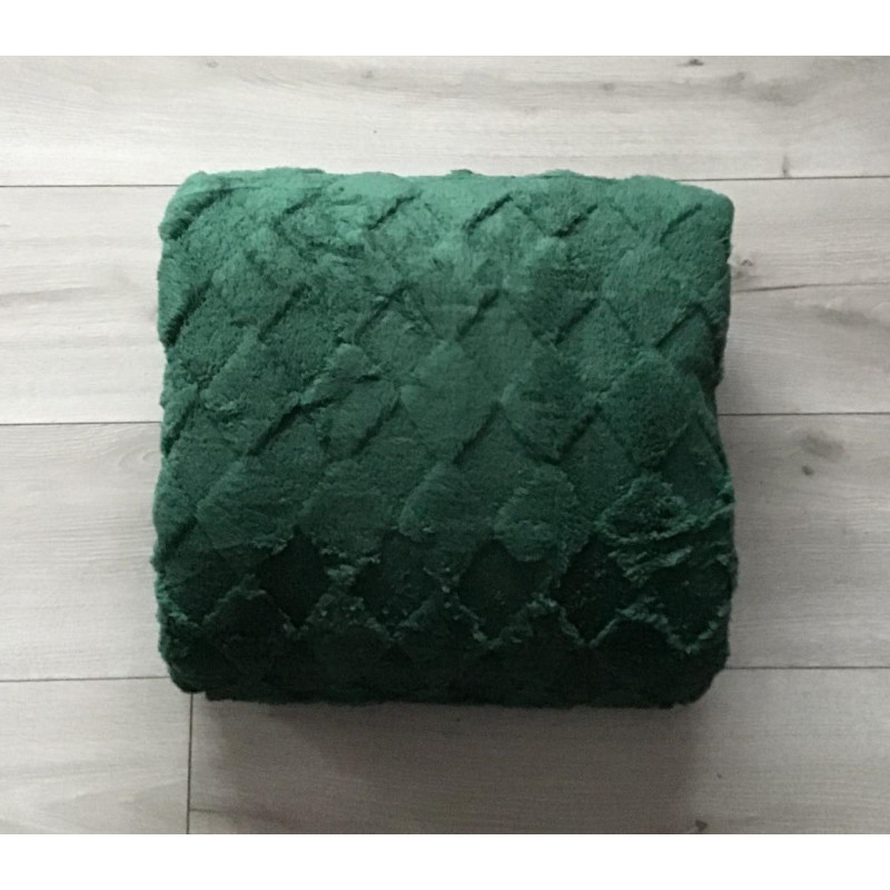 Koc Z Mikrofibry Tłoczony Romby 220x200cm Zielony Butelkowy