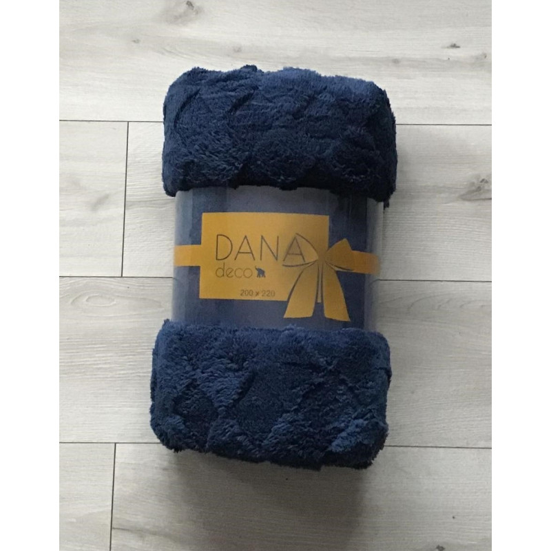 Koc Z Mikrofibry Tłoczony Romby 220x200cm Granatowy