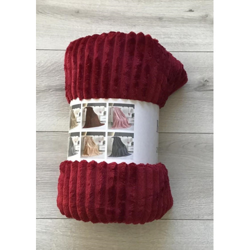 Koc Z Mikrofibry Tłoczony Pasy 160x200cm Bordowy