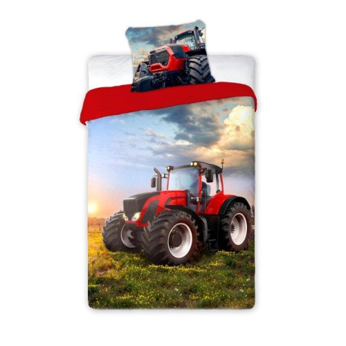 Pościel Dziecięca/Młodzieżowa 100% Bawełna 140x200 Traktor Czerwony