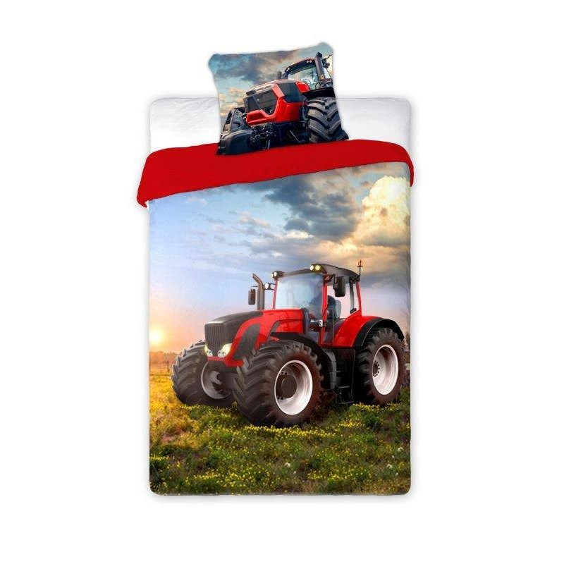Pościel Dziecięca/Młodzieżowa 100% Bawełna 140x200 Traktor Czerwony