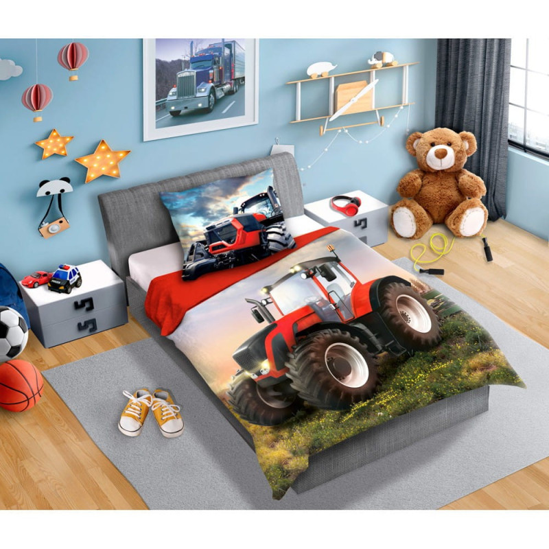 Pościel Dziecięca/Młodzieżowa 100% Bawełna 140x200 Traktor Czerwony