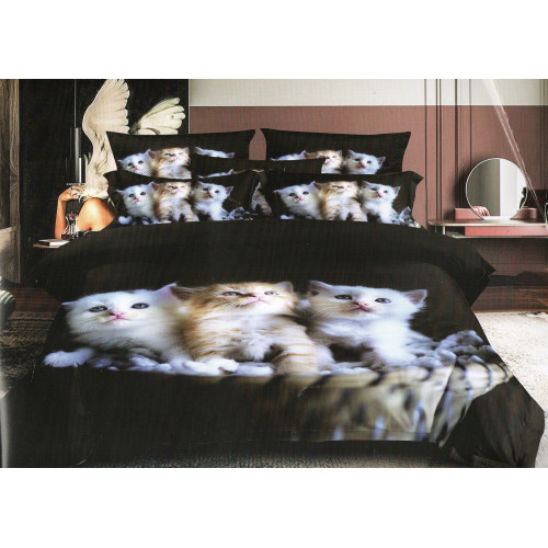 Pościel 3D Satyna Bawełniana 160/200 3cz Kotki