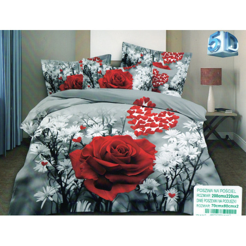 Pościel 3D Satyna Bawełniana 220/200 3cz Róża