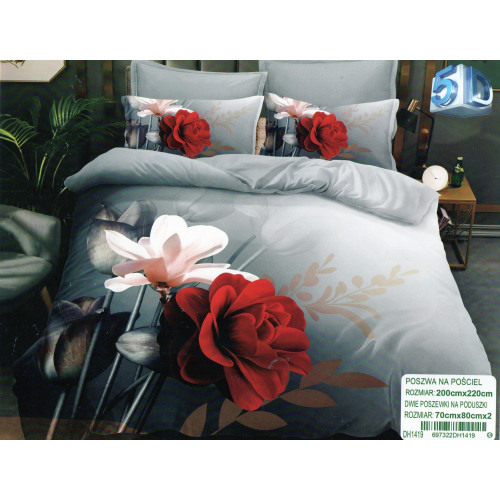 Pościel 3D Satyna Bawełniana 220/200 3cz Kwiaty