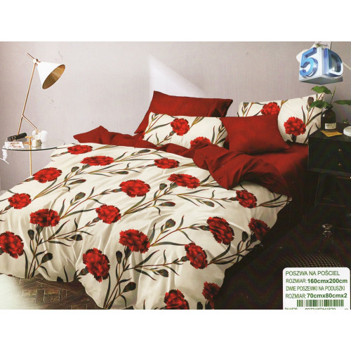 Pościel 3D Satyna Bawełniana 160/200 3cz Goździki