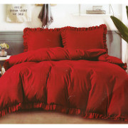 Pościel Z Falbanką Satyna Bawełniana 160x200 3cz Czerwona