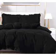 Pościel Z Falbanką Satyna Bawełniana 160x200 3cz Czarna