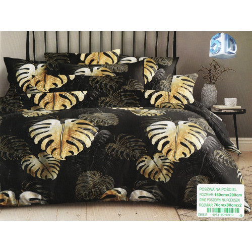 Pościel 3D Satyna Bawełniana 160/200 3cz Liście Monster