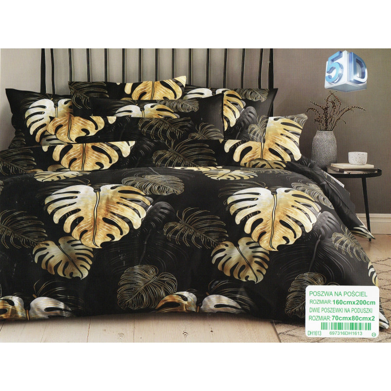 Pościel 3D Satyna Bawełniana 160/200 3cz Liście Monster
