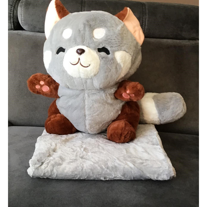 Koc Maskotka 2 W 1 Poduszka Szop Pracz Szary