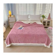 Koc Dwustronny Alpaka Sherpa 200x230cm Pudrowy Róż Motyle
