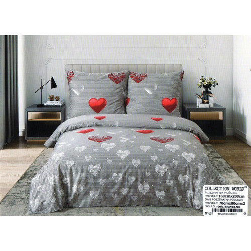Pościel 160x200 Dwustronna Bawełna Satynowa Collection World Serca