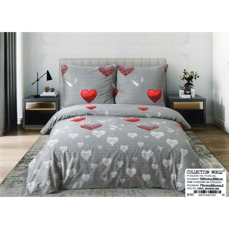 Pościel 160x200 Dwustronna Bawełna Satynowa Collection World Serca
