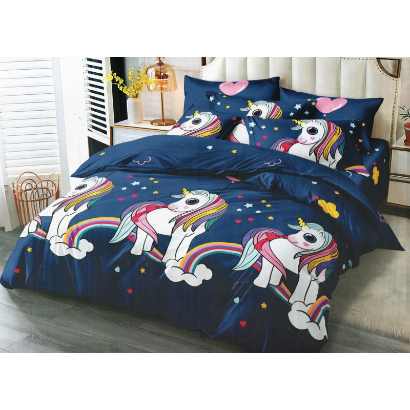 Pościel 3D Satyna Bawełniana 160/200 4cz Jednorożce