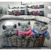 Pościel 3D Satyna Bawełniana 220/200 4cz Kotki W Koszyku