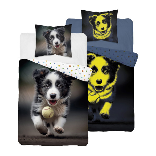 Pościel Fluorescencyjna 100% Bawełna 140x200cm 2cz Pies