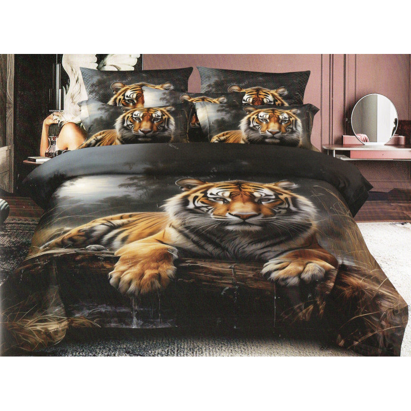Pościel 3D Satyna Bawełniana 160/200 4cz Tygrys