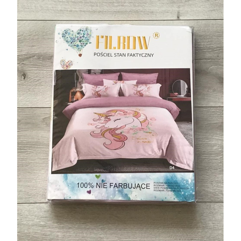 Pościel 3D Satyna Bawełniana 160/200 3cz Jednorożec Wzór Faktyczny