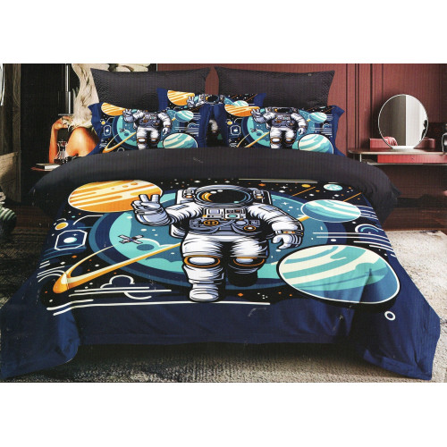 Pościel 3D Satyna Bawełniana 160/200 3cz Kosmonauta Wzór Faktyczny