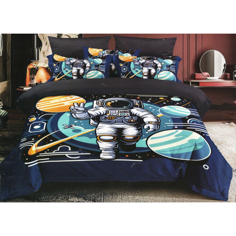 Pościel 3D Satyna Bawełniana 160/200 3cz Kosmonauta Wzór Faktyczny