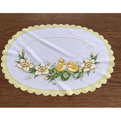 Serwetka Owalna 32x48cm Z Nadrukiem Świątecznym Kurczaczki