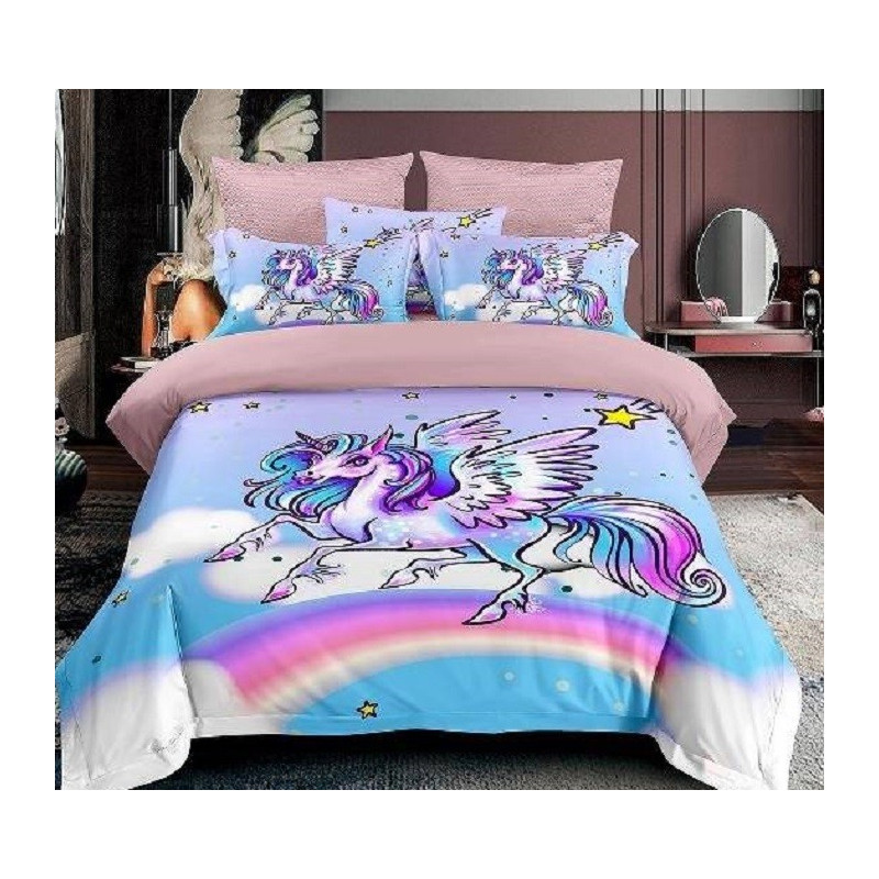 Pościel 3D Satyna Bawełniana 160/200 3cz Jednorożec Wzór Faktyczny