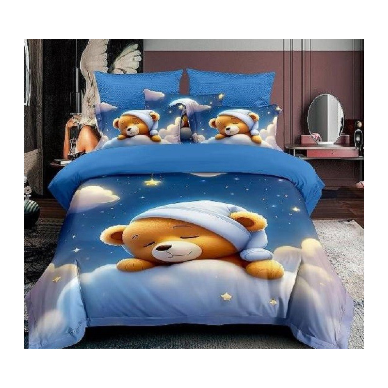 Pościel 3D Satyna Bawełniana 160/200 3cz Śpiący Miś Wzór Faktyczny