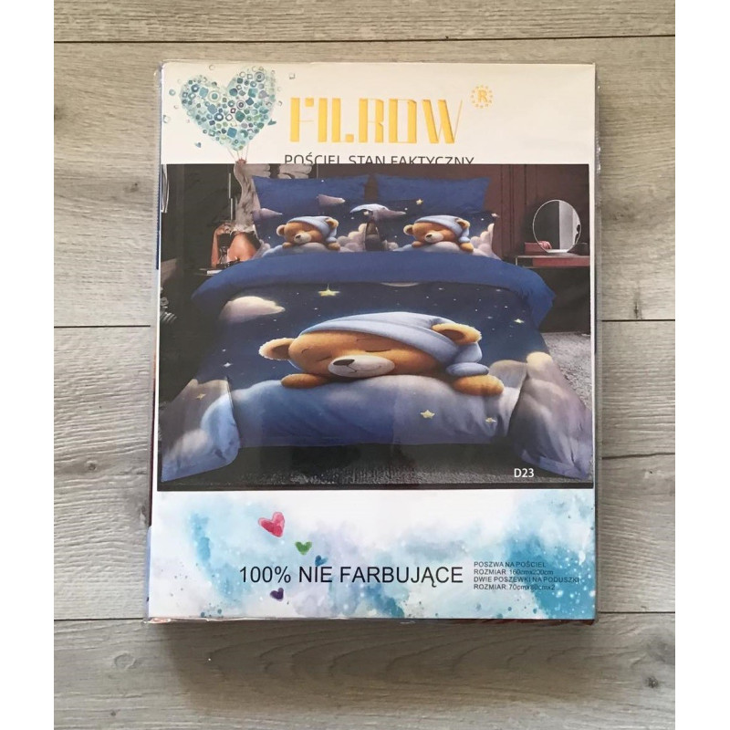 Pościel 3D Satyna Bawełniana 160/200 3cz Śpiący Miś Wzór Faktyczny