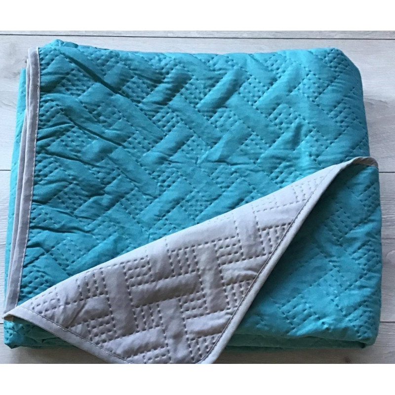 Narzuta Dwustronna Pikowana 100% Bawełna Morski/Szary