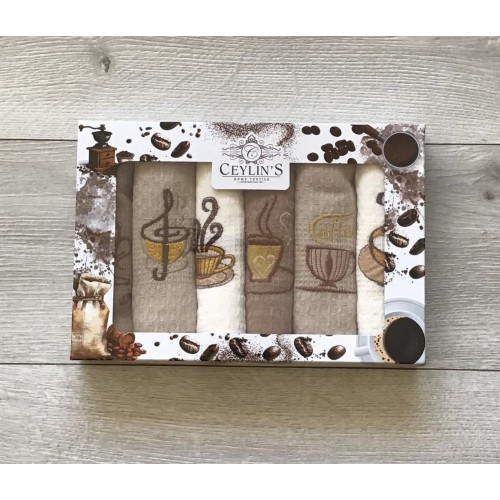Komplet Ścierek Kuchennych Haftowanych 6szt Coffee