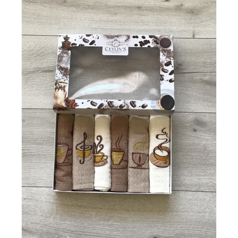 Komplet Ścierek Kuchennych Haftowanych 6szt Coffee