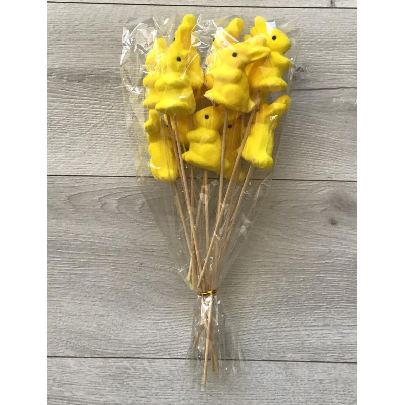 Zajaczek Wielkanocny Żółty Na Piku Zestaw 12 szt Dekoracja 28cm